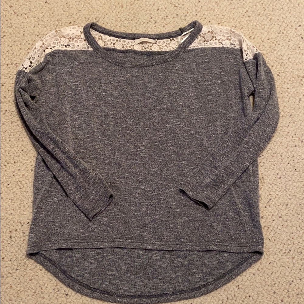 QEd London sweater with lace detail on shoulder